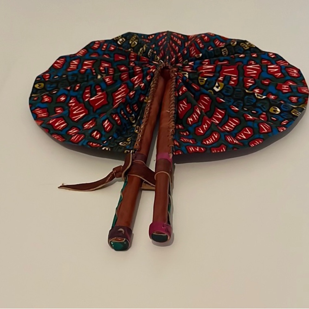 African leather multicolored fabric hand fan